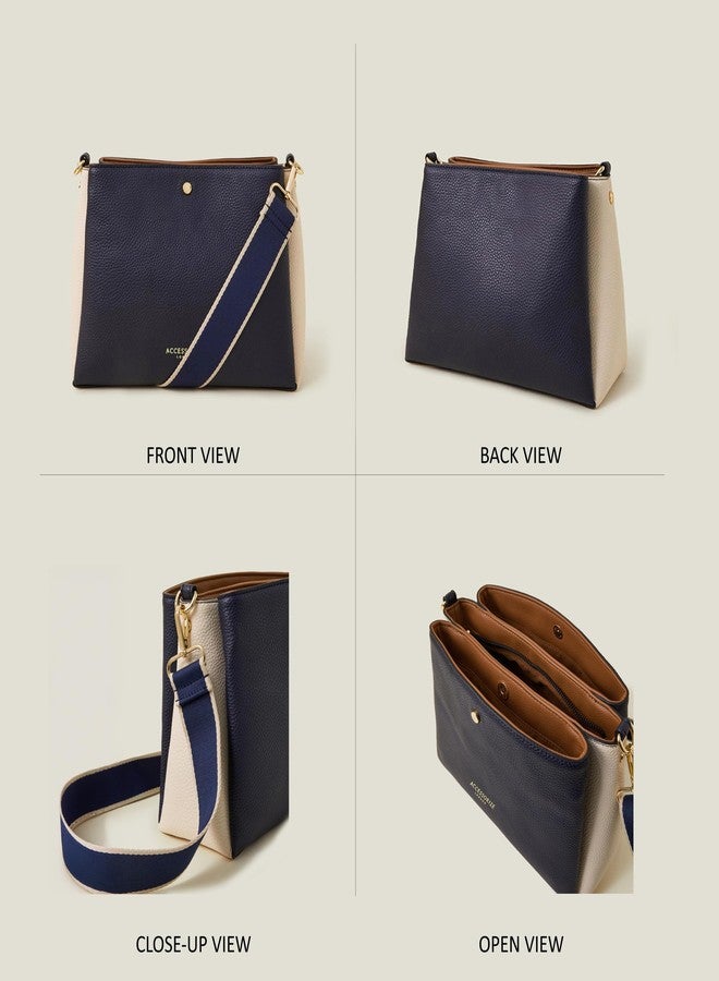 أكسيسورايز حقيبة كتف نسائية من أكسسورايز لندن، زرقاء اللون، بثلاثة أقسام | أحدث حقيبة كتف نسائية | حقيبة كروس أنيقة للنساء | حقائب نسائية للاستخدام المكتبي والعمل | هدية للسيدات - Image 5